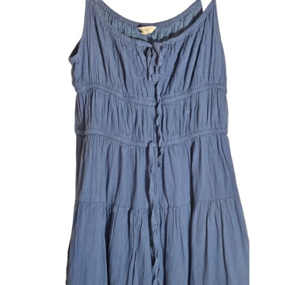 Pink Lily Blue Tiered Midi Dress Smocked Bodice Spaghetti Strap Boho Cottagecore - Picture 3 of 3